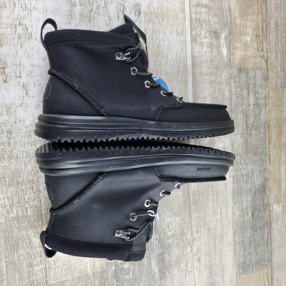 Hey Dude Bradley Classic Tumbled Mens Ankle High Boot Sz 9 Black Leather Lace-Up